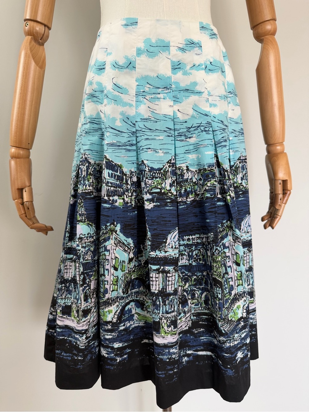 Talbots Venice Print Pleated A-Line Skirt Blue White Travel 4P - Picture 9 of 16